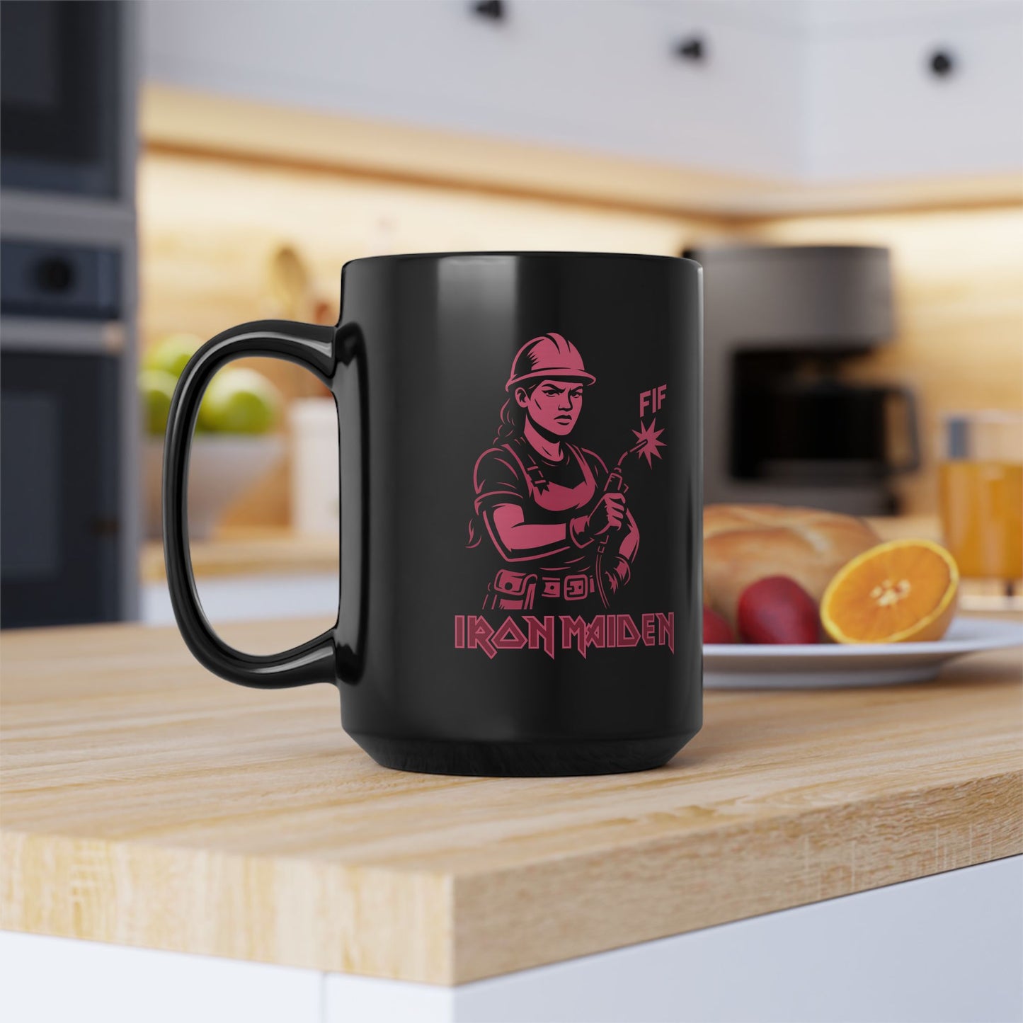 Bold Black Mug with Fun Design, Coffee Cup, Gift for Her, Unique Office Mug, Cute Kitchen Decor