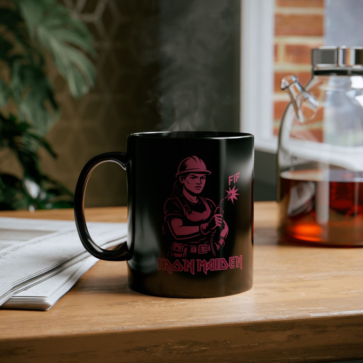 Bold Black Mug with Fun Design, Coffee Cup, Gift for Her, Unique Office Mug, Cute Kitchen Decor